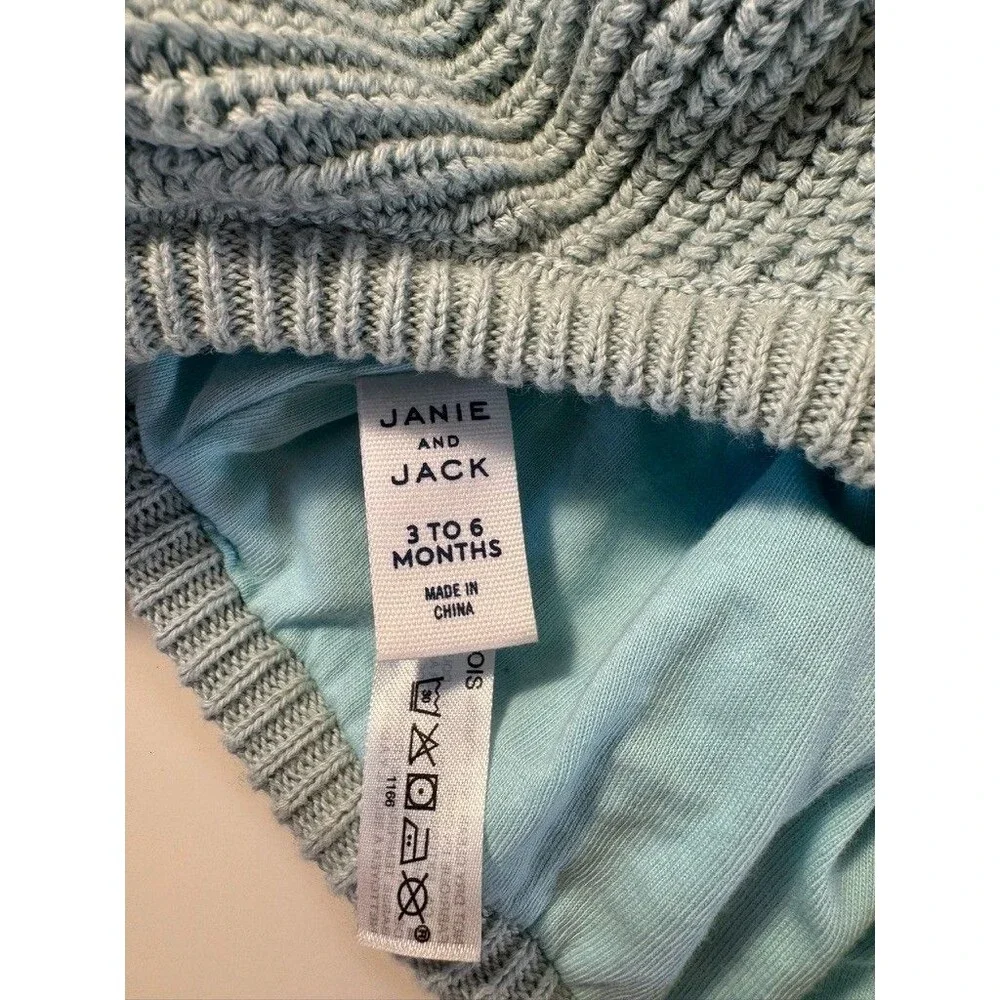 Janie And Jack Soft Green Rib Knit Winter Hat Pom Pom With Chin Strap 3-6 months